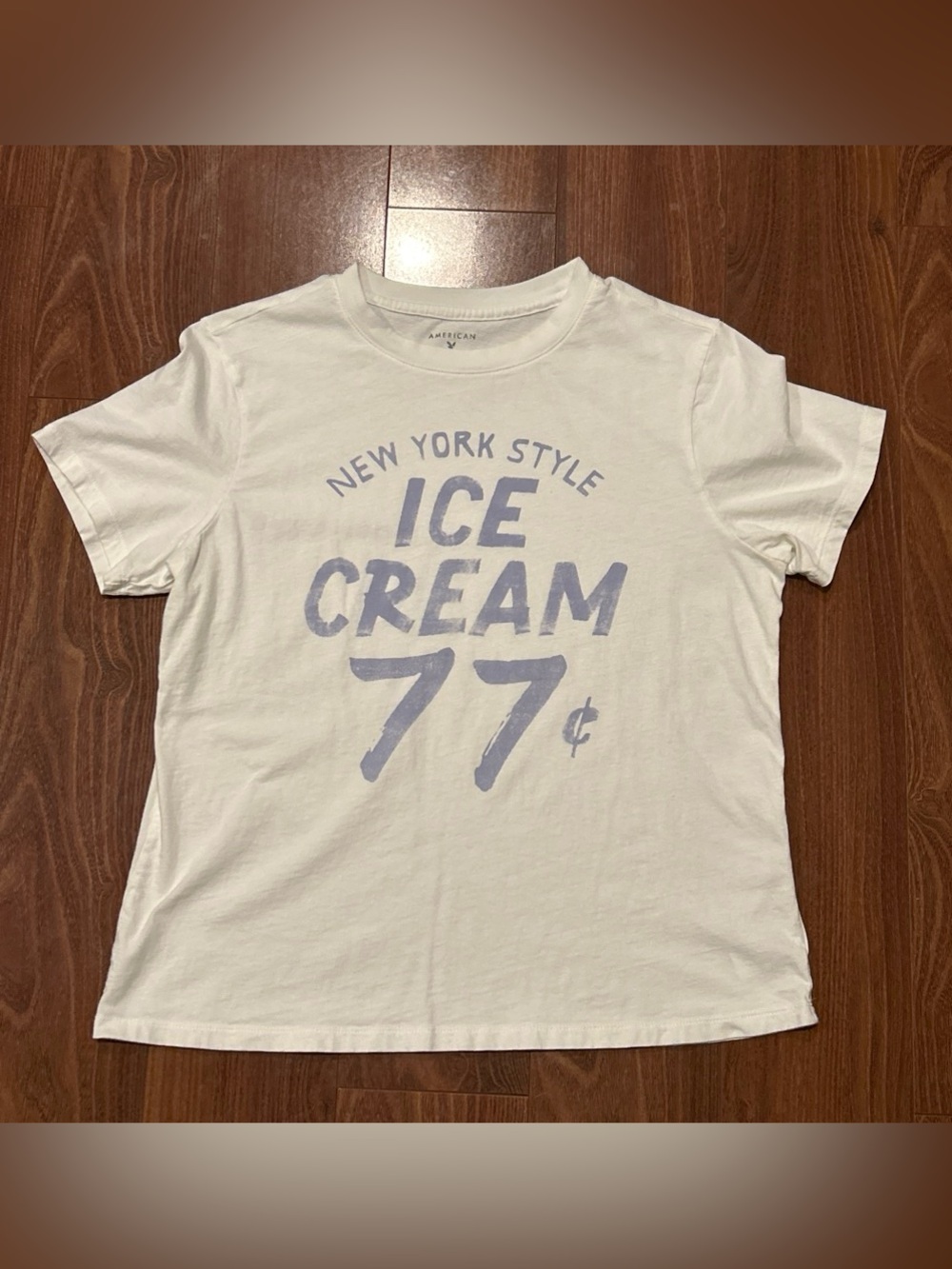 American Eagle Outfitters White Tee with Blue Graphics